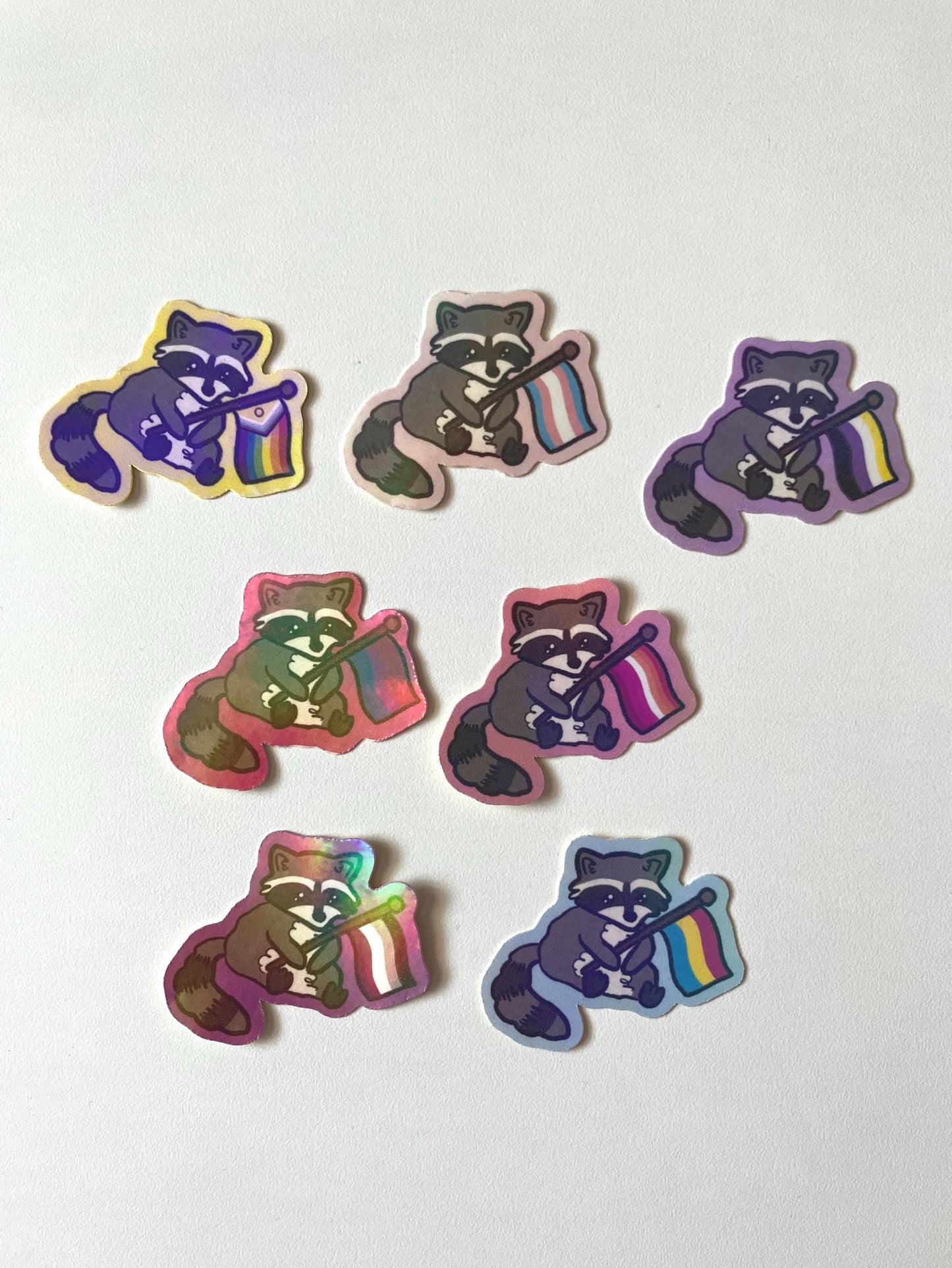 Pride flag Raccoon holographic sticker