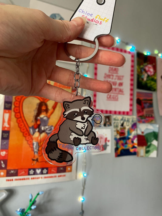 Trash Collector Raccoon Keyring
