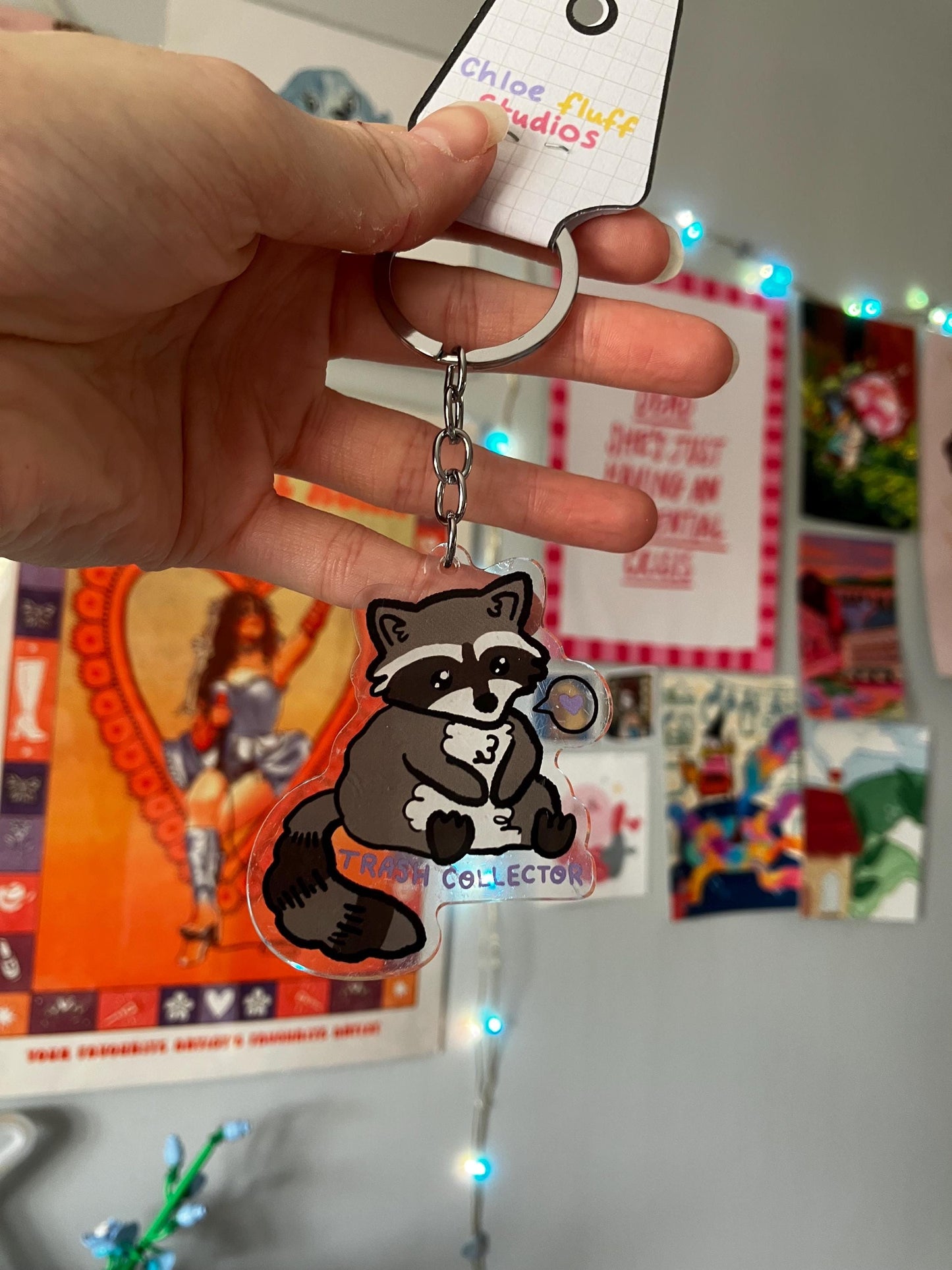 Trash Collector Raccoon Keyring
