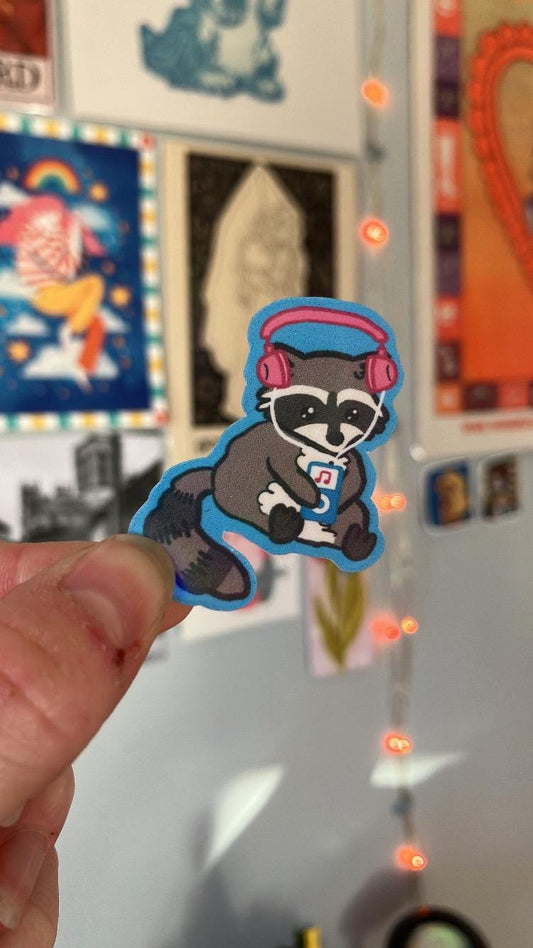 Music raccoon holographic sticker