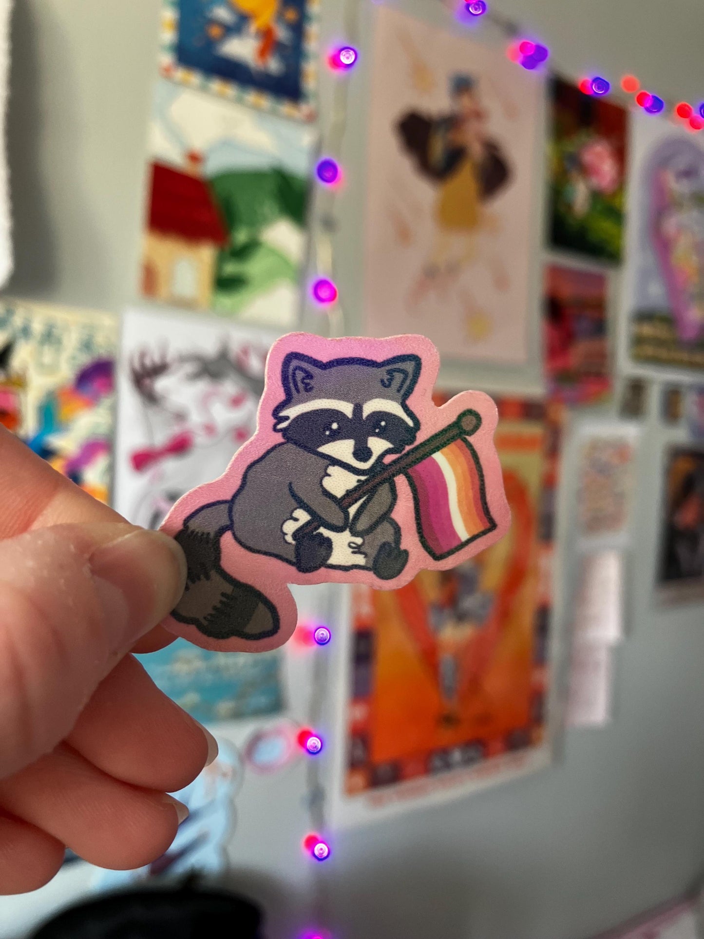Pride flag Raccoon holographic sticker