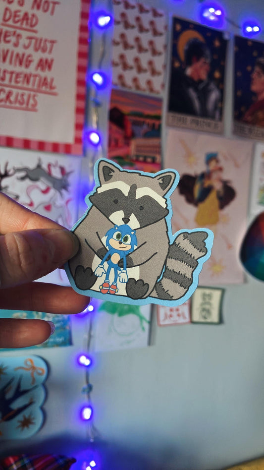 Hedgehog fan raccoon sticker, vinyl, stickers, blue justice, video games, gamer, gifts