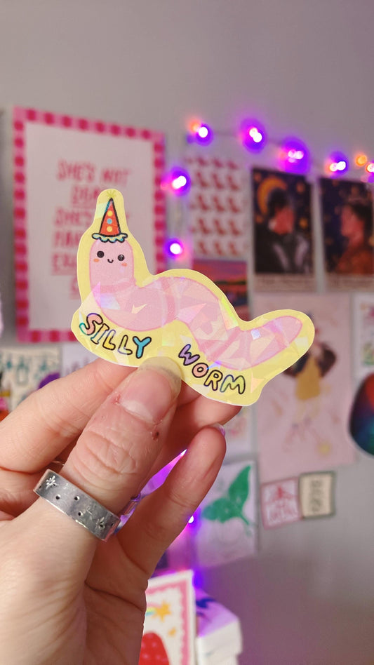 Sparkly silly worm sticker