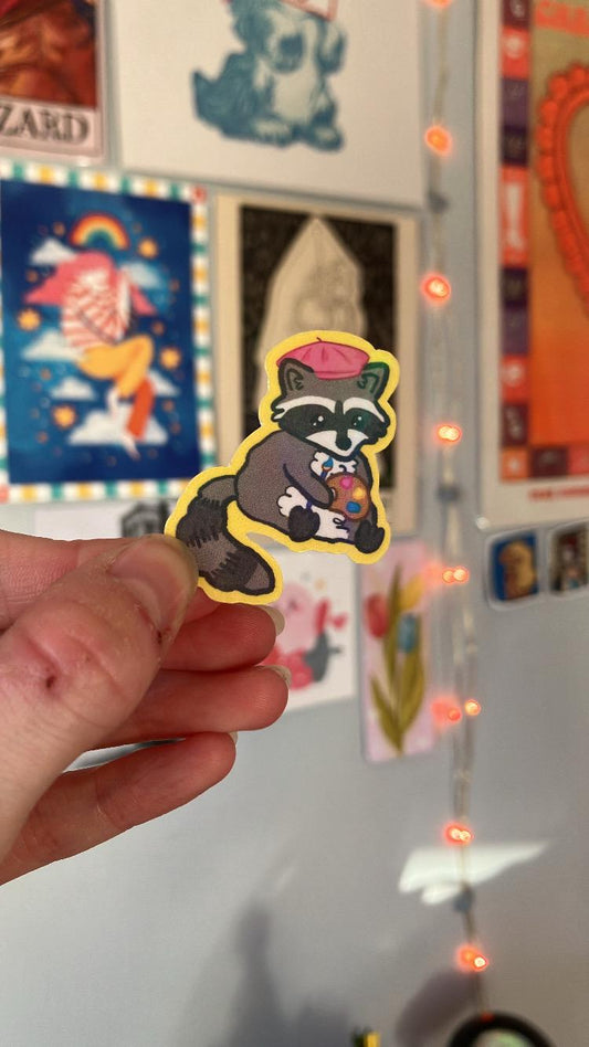 Artist raccoon holographic sticker