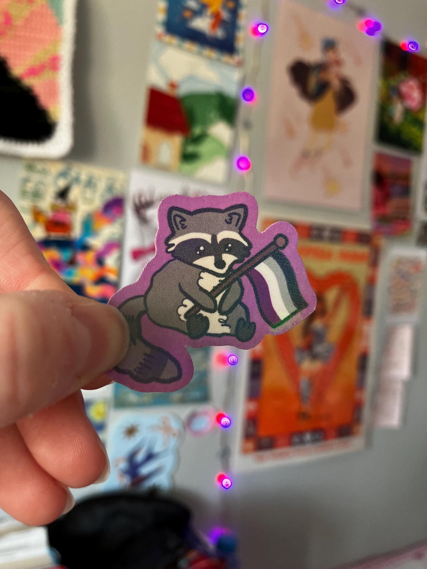 Pride flag Raccoon holographic sticker