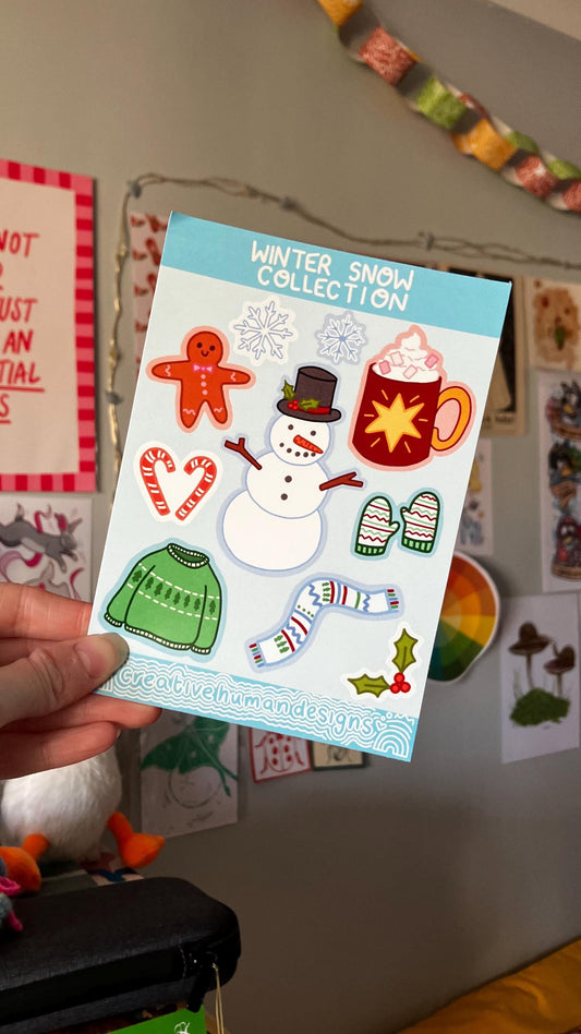 Winter Snow sticker sheet, vinyl, christmas, stickers, cozy, journalling, decor, cottagecore, snowman, cute, snowflake,gingerbread