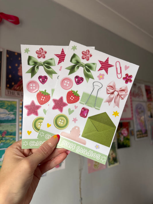Pink/green Journalling Scraps Sticker Sheet