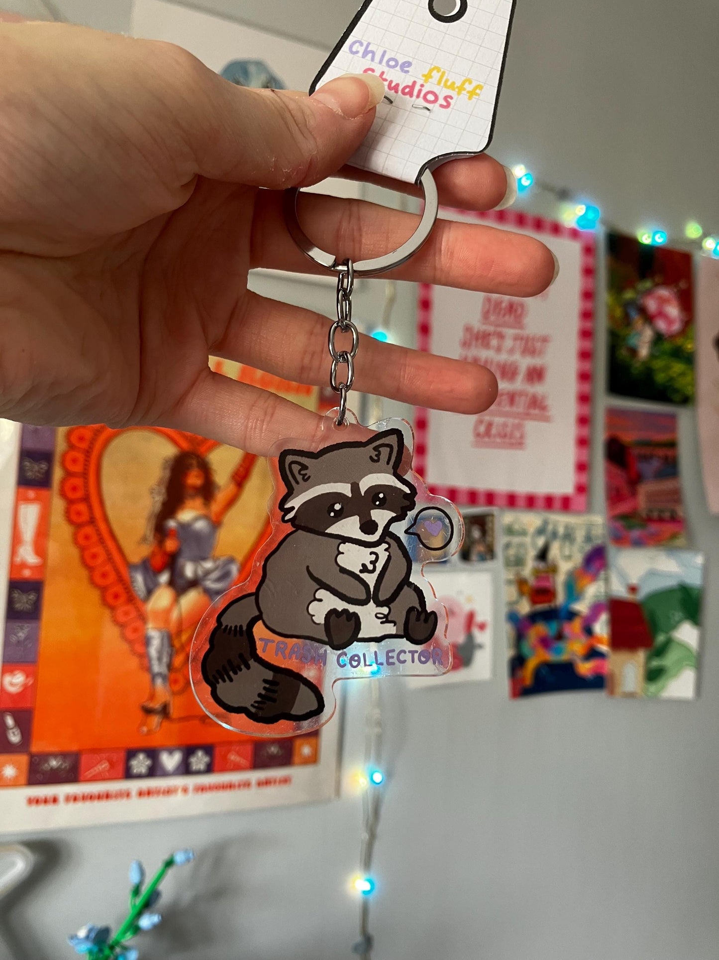 Trash Collector Raccoon Keyring