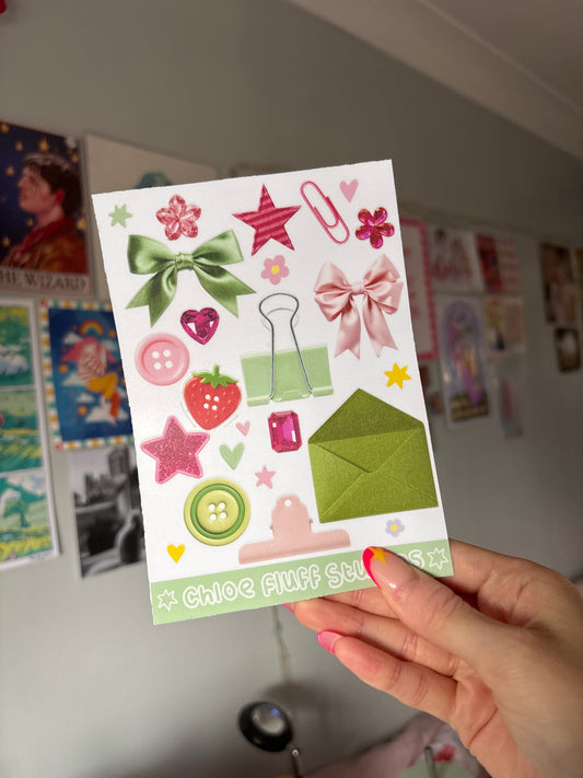 Pink/green Journalling Scraps Sticker Sheet