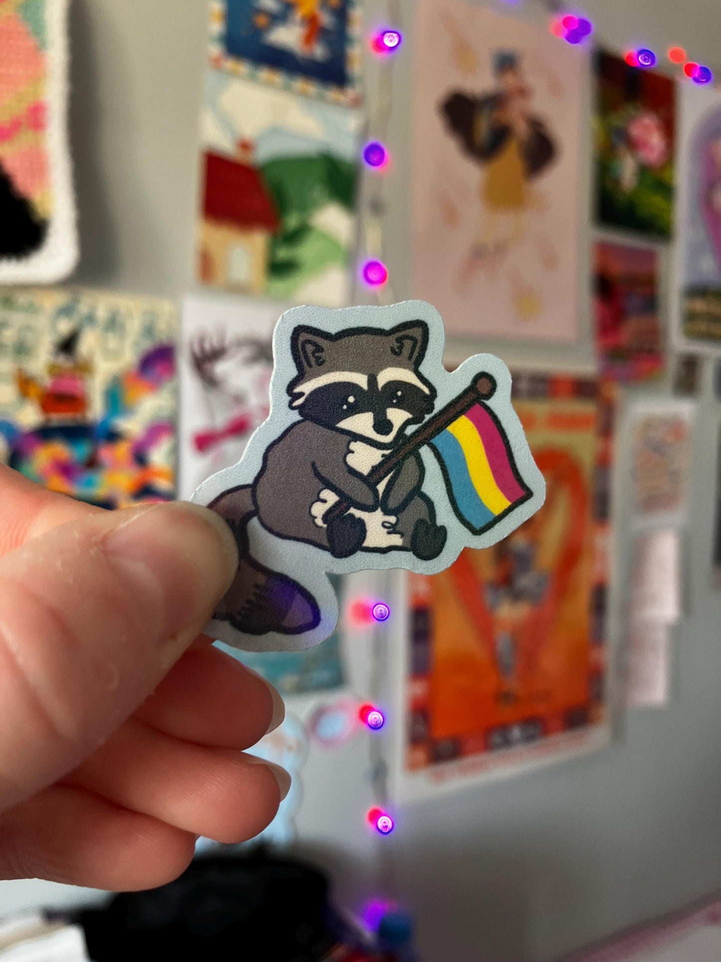 Pride flag Raccoon holographic sticker