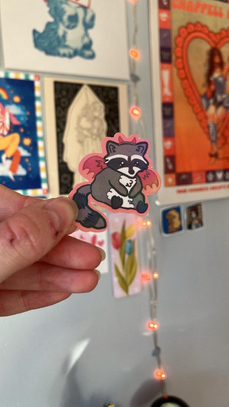 Devil raccoon holographic sticker