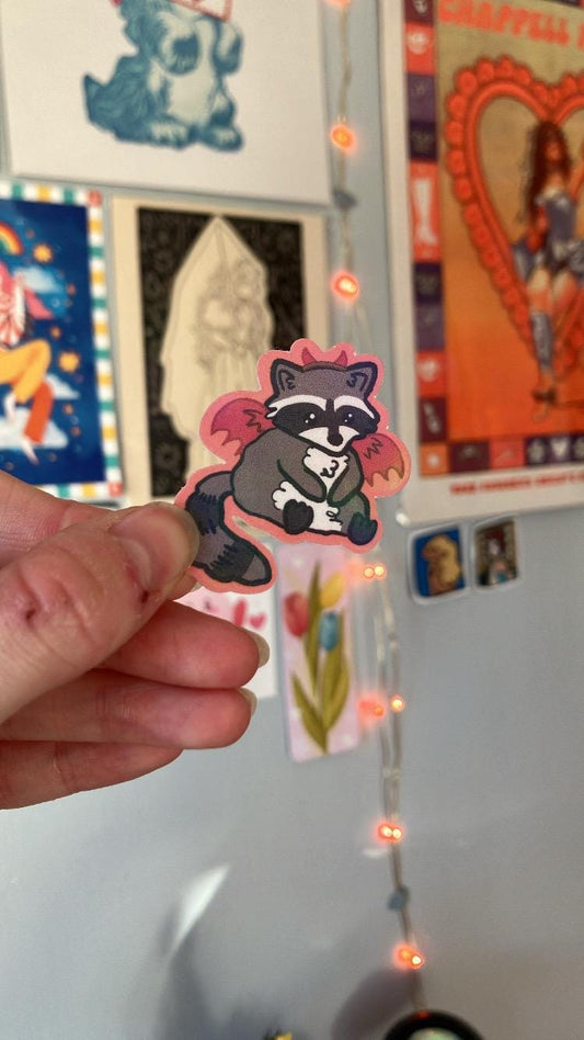 Devil raccoon holographic sticker