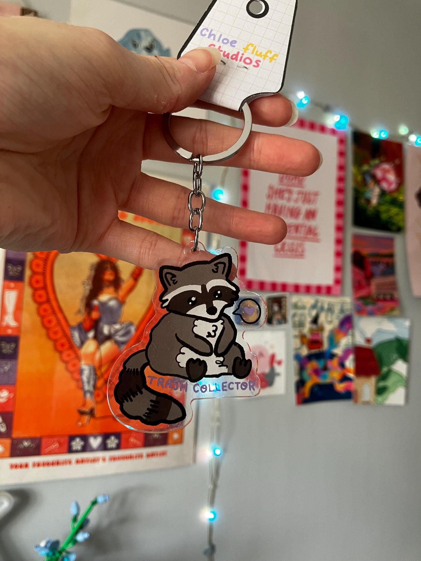 Trash Collector Raccoon Keyring